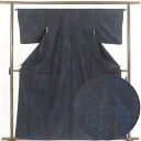 【中古】紬 リサイクル着物 身丈162cm 裄63cm 前幅24.5cm 後幅30cm 袖丈45cm 正絹(シルク) レディース 袷仕立 秋冬春用 紺地 裄Mサ...