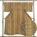 【中古】小紋 リサイクル着物 身丈151cm 裄65cm 前幅26cm 後幅30cm 袖丈45cm 正絹(シルク) レディース 袷仕立 縞 秋冬春用 茶色 裄M...