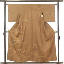 【SS10%OFF】【中古】訪問着 リサイクル着物 身丈157cm 裄63cm 前幅25cm 後幅31cm 袖丈49cm 袖幅32.5cm レディース 単衣 刺繍 裄Mサイズ 初夏・初秋用 正絹(シルク)茶色 美品 リメイク リユース
