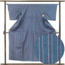 【中古】紬 リサイクル着物 身丈155cm 裄64cm 前幅23cm 後幅31cm 袖丈46cm 袖幅32cm レディース 単衣 縞 裄Mサイズ 初夏・初秋用 ...
