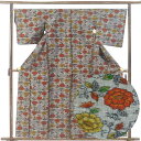 【中古】紬 リサイクル着物 身丈162cm 裄67cm 前幅24.5cm 後幅29cm 袖丈48cm 袖幅33cm レディース 単衣 花柄 裄長 裄Lサイズ 初...