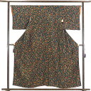 【中古】小紋 リサイクル着物 身丈157cm 裄65cm 前幅24cm 後幅30cm 袖丈47cm 正絹(シルク) レディース 袷仕立 秋冬春用 紺地 裄Mサイズ リユース