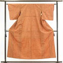 【中古】紬 リサイクル着物 身丈155cm 裄62cm 前幅23cm 後幅28cm 袖丈47cm 正絹(シルク) レディース 袷仕立 秋冬春用 オレンジ地 裄S...