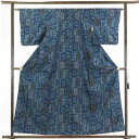 【中古】紬 リサイクル着物 身丈159cm 裄63cm 前幅26cm 後幅30cm 袖丈48cm 正絹(シルク) レディース 袷仕立 秋冬春用 紺地 裄Mサイズ...