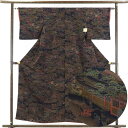 【中古】小紋 リサイクル着物 身丈156cm 裄62cm 前幅23cm 後幅28cm 袖丈45cm 正絹(シルク) レディース 袷仕立 秋冬春用 黒地 裄Sサイ...