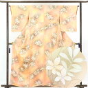 【中古】小紋 リサイクル着物 身丈160cm 裄63cm 前幅23cm 後幅28.5cm 袖丈52cm 正絹(シルク) レディース 袷仕立 秋冬春用 オレンジ地...