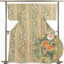 【中古】小紋 リサイクル着物 身丈163cm 裄66cm 前幅24.5cm 後幅30cm 袖丈47cm 正絹(シルク) レディース 袷仕立 秋冬春用 緑地 裄M...