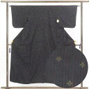 【中古】紬 リサイクル着物 身丈154cm 裄63cm 前幅24.5cm 後幅29cm 袖丈45cm 正絹(シルク) レディース 袷仕立 縞 秋冬春用 黒地 裄...