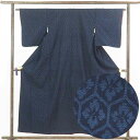 【中古】紬 リサイクル着物 身丈157cm 裄63cm 前幅23cm 後幅30cm 袖丈49cm 正絹(シルク) レディース 袷仕立 秋冬春用 紺地 裄Mサイズ...