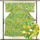 【中古】小紋 リサイクル着物 身丈150cm 裄62cm 前幅22cm 後幅28cm 袖丈44cm 正絹(シルク) レディース 袷仕立 秋冬春用 緑地 裄Sサイ...