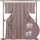 【中古】小紋 リサイクル着物 身丈162cm 裄65cm 前幅23cm 後幅28cm 袖丈49cm 正絹(シルク) レディース 袷仕立 秋冬春用 紫地 裄Mサイ...