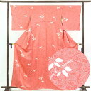 【中古】小紋 リサイクル着物 身丈163cm 裄66cm 前幅24cm 後幅29cm 袖丈48cm 正絹(シルク) レディース 袷仕立 秋冬春用 ピンク地 裄M...