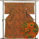 【中古】小紋 リサイクル着物 身丈160cm 裄66cm 前幅24cm 後幅30cm 袖丈52cm 正絹(シルク) レディース 袷仕立 秋冬春用 緑地 裄Mサイ...