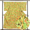 【中古】小紋 リサイクル着物 身丈157cm 裄64cm 前幅22.5cm 後幅30cm 袖丈53cm 正絹(シルク) レディース 袷仕立 秋冬春用 緑地 裄M...