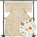 【中古】小紋 リサイクル着物 身丈163cm 裄64cm 前幅23cm 後幅30cm 袖丈49cm 正絹(シルク) レディース 袷仕立 秋冬春用 白地 裄Mサイ...