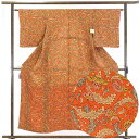 【中古】小紋 リサイクル着物 身丈155cm 裄63cm 前幅23cm 後幅29cm 袖丈49cm 正絹(シルク) レディース 袷仕立 秋冬春用 茶色 裄Mサイ...