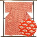 【中古】小紋 リサイクル着物 身丈157cm 裄65cm 前幅21cm 後幅28cm 袖丈49cm 正絹(シルク) レディース 袷仕立 秋冬春用 赤地 裄Mサイ...