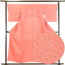 【中古】小紋 リサイクル着物 身丈158cm 裄66cm 前幅24cm 後幅30cm 袖丈48cm 正絹(シルク) レディース 袷仕立 秋冬春用 オレンジ地 裄Mサイズ リユース