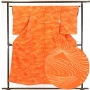 【中古】小紋 リサイクル着物 身丈154cm 裄62cm 前幅24.5cm 後幅28cm 袖丈56cm 正絹(シルク) レディース 袷仕立 菊 秋冬春用 オレン...