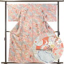 【中古】小紋 リサイクル着物 身丈160cm 裄65cm 前幅23cm 後幅30cm 袖丈49cm 正絹(シルク) レディース 袷仕立 秋冬春用 ピンク地 裄M...