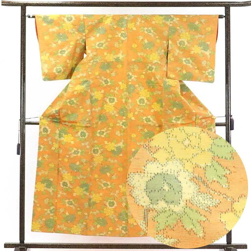 【中古】紬 リサイクル着物 身丈156cm 裄62.5cm 前幅23cm 後幅28cm 袖丈49cm 正絹(シルク) レディース 袷仕立 秋冬春用 オレンジ地 裄Sサイズ 美品 リユース 【中古】紬 リサイクル着物 身丈156cm 裄62.5cm 前幅23cm 後幅28cm 袖丈49cm 正絹(シルク) レディース 袷仕立 秋冬春用 オレンジ地 裄Sサイズ 美品 リユース