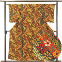 【中古】小紋 リサイクル着物 身丈157cm 裄62cm 前幅22.5cm 後幅28cm 袖丈52cm 正絹(シルク) レディース 袷仕立 秋冬春用 茶色 裄S...