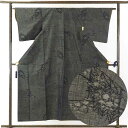 【中古】紬 リサイクル着物 身丈155cm 裄63cm 前幅22.5cm 後幅28cm 袖丈49cm 正絹(シルク) レディース 袷仕立 秋冬春用 黒地 裄Mサ...