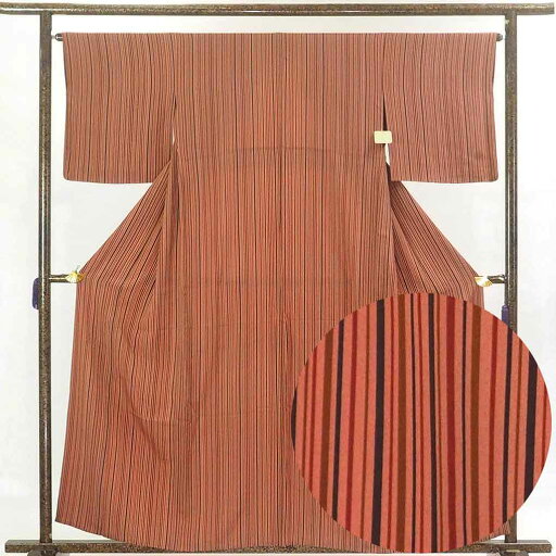 【中古】小紋 リサイクル着物 身丈159cm 裄65cm 前幅26cm 後幅30.5cm 袖丈46cm 正絹(シルク) レディース 単衣 縞 初夏・初秋用 茶色 裄Mサイズ リユース 【中古】小紋 リサイクル着物 身丈159cm 裄65cm 前幅26cm 後幅30.5cm 袖丈46cm 正絹(シルク) レディース 単衣 縞 初夏・初秋用 茶色 裄Mサイズ リユース