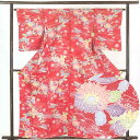 【中古】小紋 リサイクル着物 身丈160cm 裄65cm 前幅23cm 後幅30.5cm 袖丈53cm 正絹(シルク) レディース 袷仕立 秋冬春用 赤地 裄M...