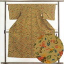 【中古】小紋 リサイクル着物 身丈149cm 裄63cm 前幅23cm 後幅28cm 袖丈45cm 正絹(シルク) レディース 袷仕立 秋冬春用 茶色 裄Mサイ...