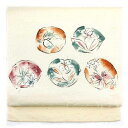 【中古】名古屋帯 リサイクル帯 幅30.5cm 長さ362cm レディース 花柄 秋冬春用 正絹(シルク)ホワイト 美品 リメイク リユース