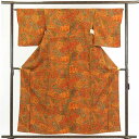 【中古】小紋 リサイクル着物 身丈158cm 裄65cm 前幅21cm 後幅27cm 袖丈49cm 正絹(シルク) レディース 袷仕立 秋冬春用 茶色 裄Mサイ...