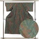 【中古】紬 リサイクル着物 身丈147cm 裄63cm 前幅25cm 後幅29cm 袖丈45cm 正絹(シルク) レディース 袷仕立 秋冬春用 緑地 裄Mサイズ...