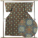 【中古】紬 リサイクル着物 身丈156cm 裄63cm 前幅23cm 後幅28cm 袖丈47cm 正絹(シルク) レディース 袷仕立 秋冬春用 黒地 裄Mサイズ...