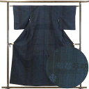【中古】紬 リサイクル着物 身丈159cm 裄61cm 前幅22.5cm 後幅28cm 袖丈49cm 正絹(シルク) レディース 袷仕立 秋冬春用 紺地 裄Sサ...