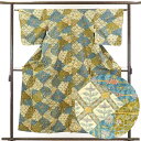 【中古】小紋 リサイクル着物 身丈156cm 裄63cm 前幅23.5cm 後幅28cm 袖丈47cm 正絹(シルク) レディース 袷仕立 秋冬春用 緑地 裄M...