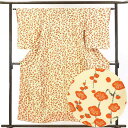 【中古】小紋 リサイクル着物 身丈155cm 裄63cm 前幅23cm 後幅28cm 袖丈55cm 正絹(シルク) レディース 袷仕立 梅 秋冬春用 黄色地 裄...