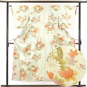 【中古】小紋 リサイクル着物 身丈154cm 裄63cm 前幅23cm 後幅28cm 袖丈49cm 正絹(シルク) レディース 袷仕立 秋冬春用 緑地 裄Mサイ...