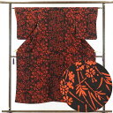 【中古】小紋 リサイクル着物 身丈150cm 裄62cm 前幅24cm 後幅28cm 袖丈51cm 正絹(シルク) レディース 袷仕立 秋冬春用 黒地 裄Sサイ...