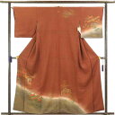 【中古】訪問着 リサイクル着物 身丈159cm 裄66cm 前幅24.5cm 後幅29.5cm 袖丈46cm 正絹(シルク) レディース 袷仕立 秋冬春用 茶色 裄Mサイズ リユース