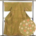 【中古】小紋 リサイクル着物 身丈160cm 裄66cm 前幅23.5cm 後幅29.5cm 袖丈44cm 正絹(シルク) レディース 袷仕立 縞 秋冬春用 緑...