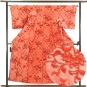 【中古】紬 リサイクル着物 身丈156cm 裄63cm 前幅22.5cm 後幅30cm 袖丈48cm 正絹(シルク) レディース 袷仕立 秋冬春用 赤地 裄Mサ...