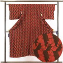 【中古】小紋 リサイクル着物 身丈148cm 裄62cm 前幅22cm 後幅28cm 袖丈44cm 正絹(シルク) レディース 袷仕立 秋冬春用 赤地 裄Sサイ...