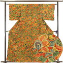 【中古】小紋 リサイクル着物 身丈162cm 裄61cm 前幅24cm 後幅28cm 袖丈46cm 正絹(シルク) レディース 袷仕立 秋冬春用 赤地 裄Sサイ...