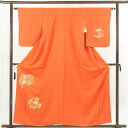 【FashionTheSale10%OFF】【中古】訪問着 リサイクル着物 身丈158cm 裄63cm 前幅22cm 後幅29cm 袖丈52cm 正絹(シルク) レディース 袷仕立 秋冬春用 オレンジ地 裄Mサイズ リユース