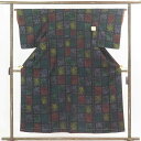 【中古】紬 リサイクル着物 身丈155cm 裄64cm 前幅22.5cm 後幅28cm 袖丈51cm 正絹(シルク) レディース 袷仕立 秋冬春用 黒地 裄Mサ...
