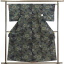 【中古】紬 リサイクル着物 身丈160cm 裄62cm 前幅23.5cm 後幅29.5cm 袖丈49cm 正絹(シルク) レディース 袷仕立 秋冬春用 黒地 裄...