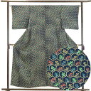 【中古】小紋 リサイクル着物 身丈157cm 裄64cm 前幅24cm 後幅29cm 袖丈47cm 正絹(シルク) レディース 袷仕立 萩 秋冬春用 紺地 裄M...