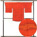 【中古】コート 着物 身丈85cm 裄65cm 袖丈48cm 正絹(シルク) レディース 袷仕立 秋冬春用 赤地 裄Mサイズ 美品 リユース