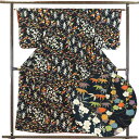 【中古】小紋 リサイクル着物 身丈158cm 裄63cm 前幅22cm 後幅30cm 袖丈52cm 正絹(シルク) レディース 袷仕立 秋冬春用 紺地 裄Mサイ...